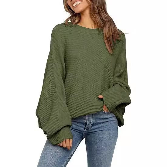 Damen Bequemer oversized Strickpullover mit weit geschnittenen Ärmeln WW