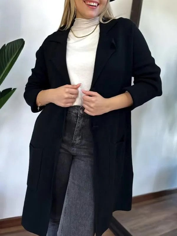 Damen klassischer Longblazer mit großen Taschen und elegantem Schnitt WW