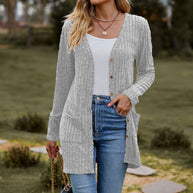 Damen Strickjacke mit elegantem Rippenmuster und praktischen Taschen WW