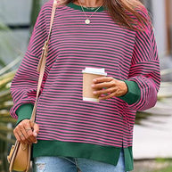 Damen lässiger gestreifter Oversized Pullover WW