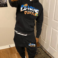 Damen Sportliches Hoodie- und Jogginghose-Set mit kreativem Basketball-Design WW