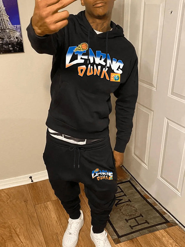 Damen Sportliches Hoodie- und Jogginghose-Set mit kreativem Basketball-Design WW