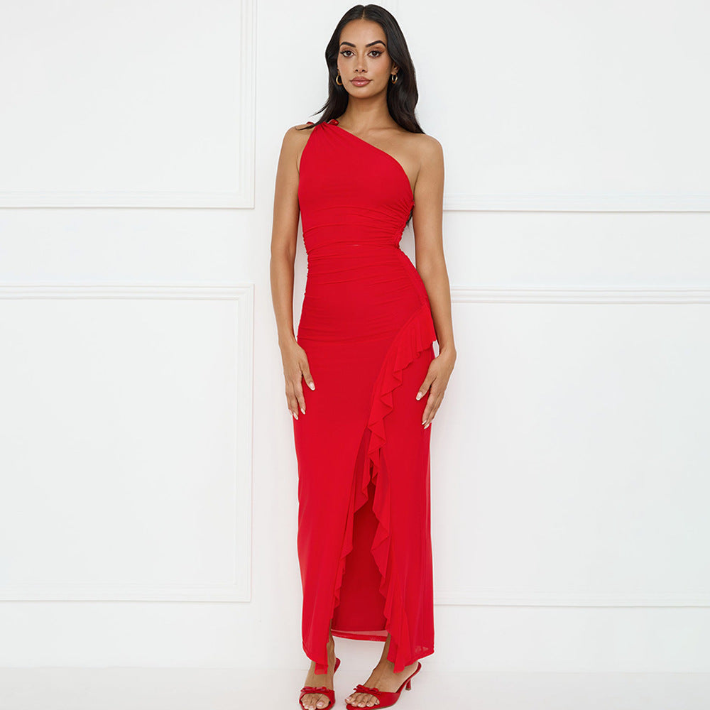 Damen Asymmetrisches Maxikleid mit Rüschendetails WW