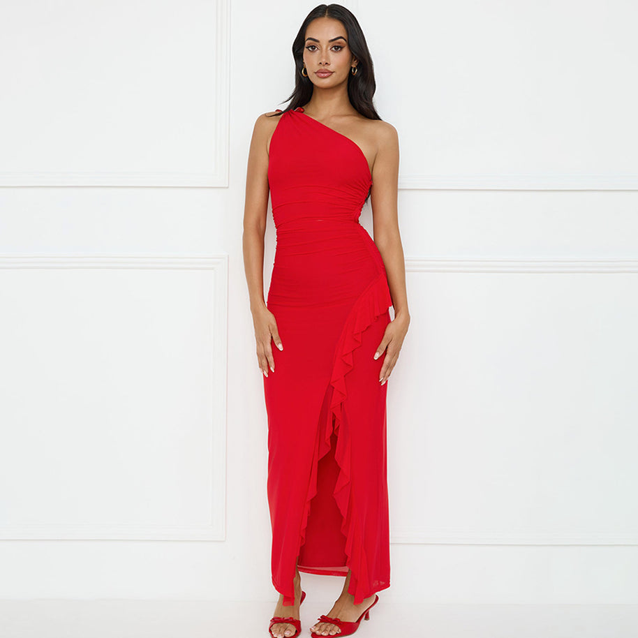 Damen Asymmetrisches Maxikleid mit Rüschendetails WW