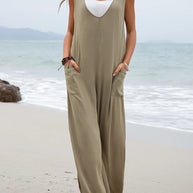 Damen lässiger Jumpsuit mit weit geschnittenem Bein und komfortablen Taschen WW