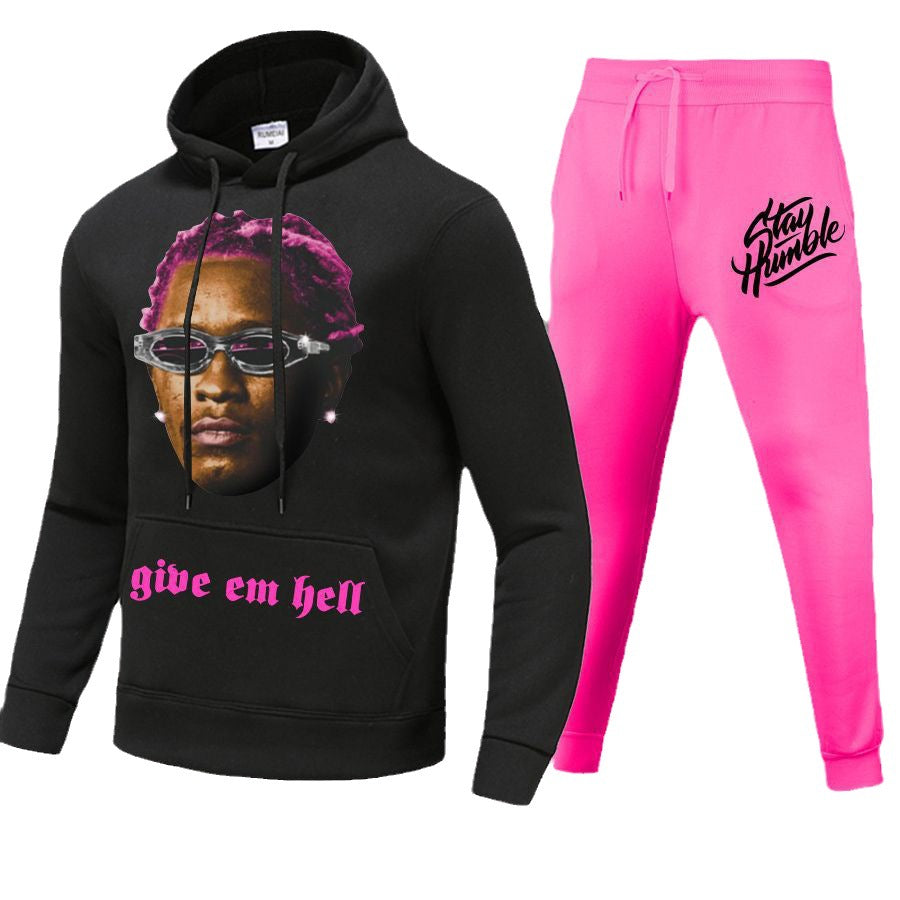 Damen Sportliches Hoodie- und Jogginghose-Set mit kreativem Grafikdruck und auffälligem Design WW