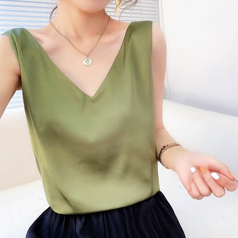 Damen V-Ausschnitt Satinbluse W&W Mode