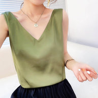 Damen V-Ausschnitt Satinbluse WW