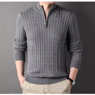 Herren Pullover mit Zipper und strukturiertem Zopfmuster WW