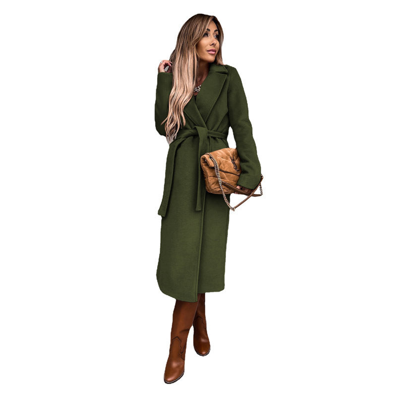 Damen eleganter Wolle-Mantel mit tailliertem Schnitt und Gürtel W&W Mode