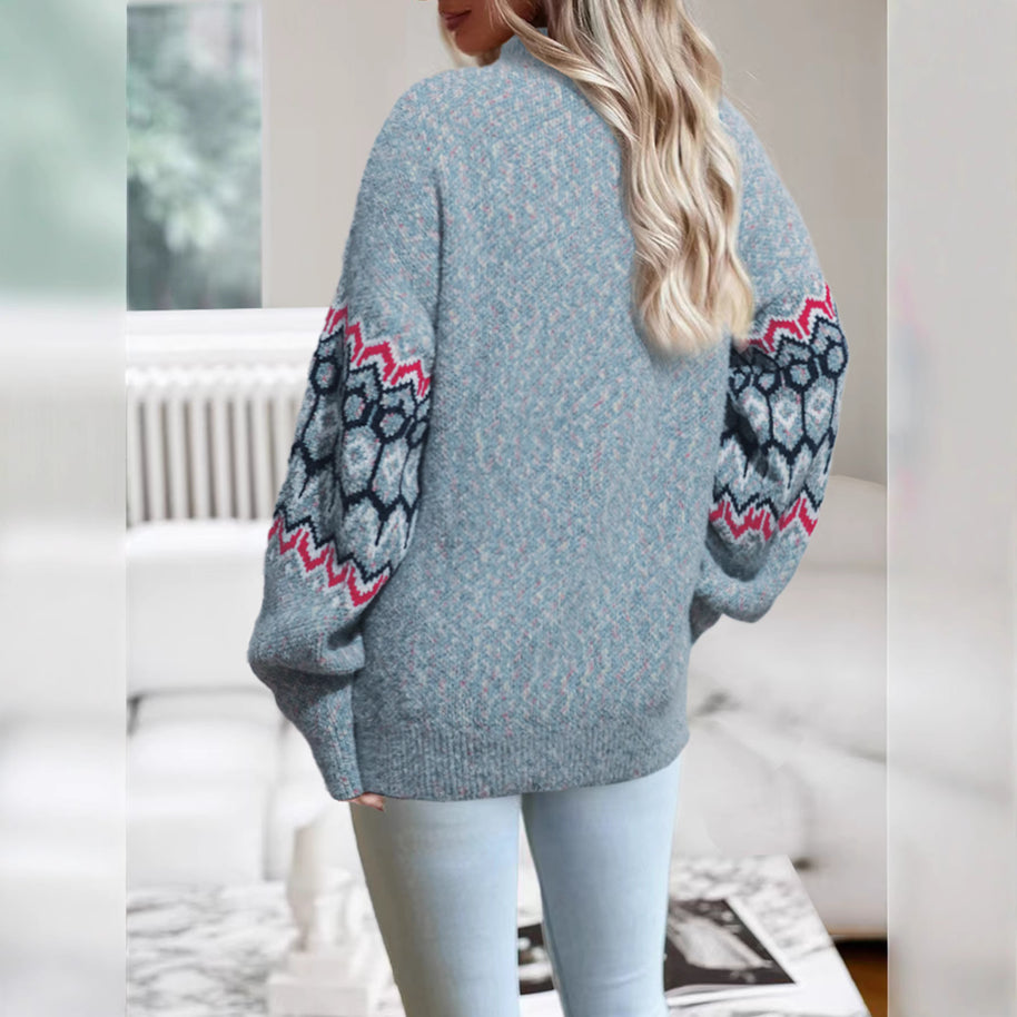 Damen Strickpullover mit modernem geometrischem Muster und oversized Schnitt WW