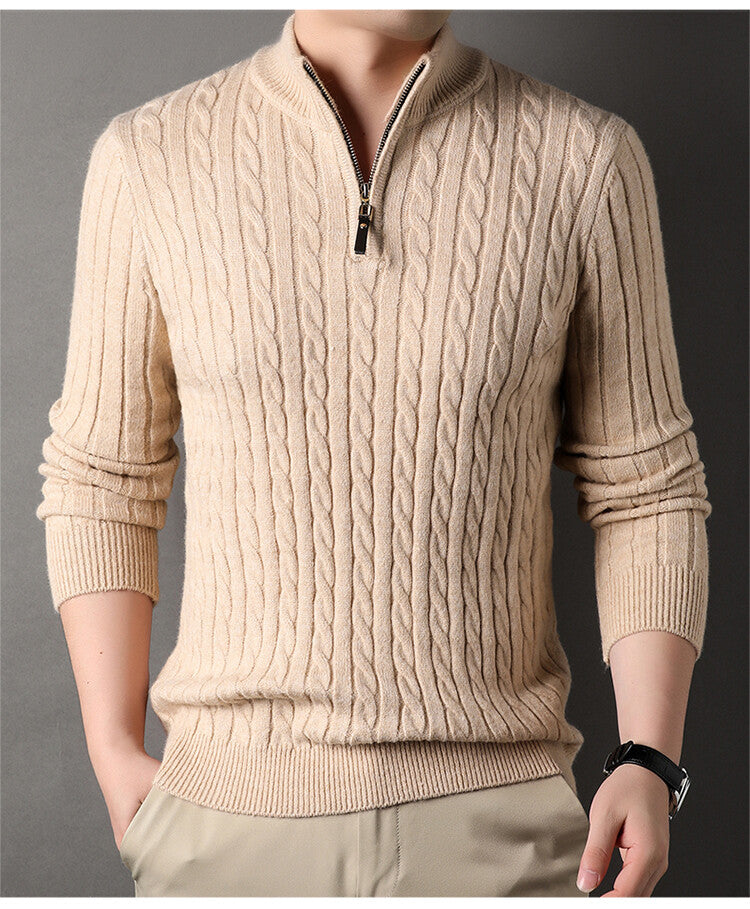 Herren Pullover mit Zipper und strukturiertem Zopfmuster WW