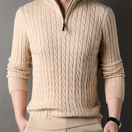 Herren Pullover mit Zipper und strukturiertem Zopfmuster WW