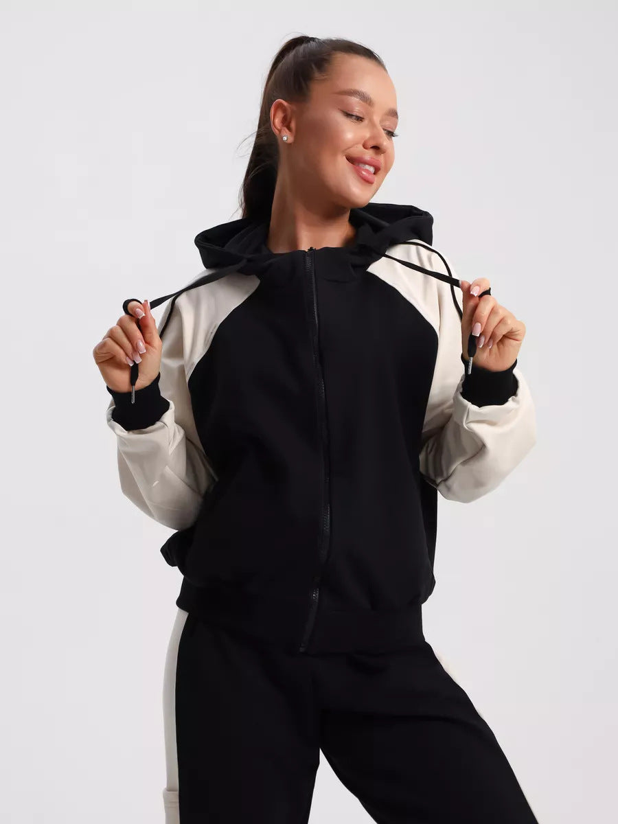 Damen sportlicher Fleece-Jogginganzug mit modischem Reißverschluss WW