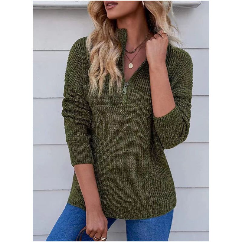 Damen Strickpullover mit kurzem Reißverschluss WW
