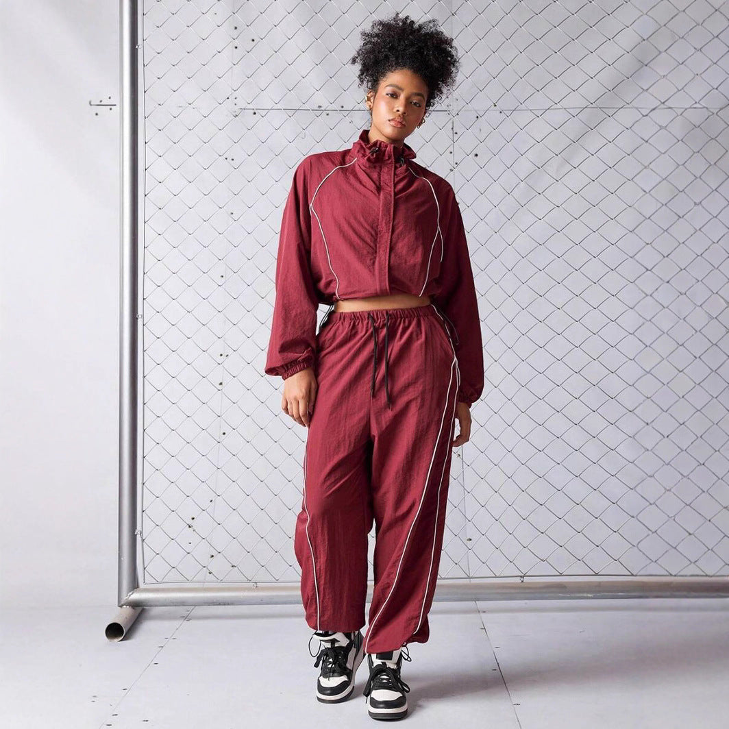 Damen sportliche Oberteil mit hohem Kragen und elastischen Details WW