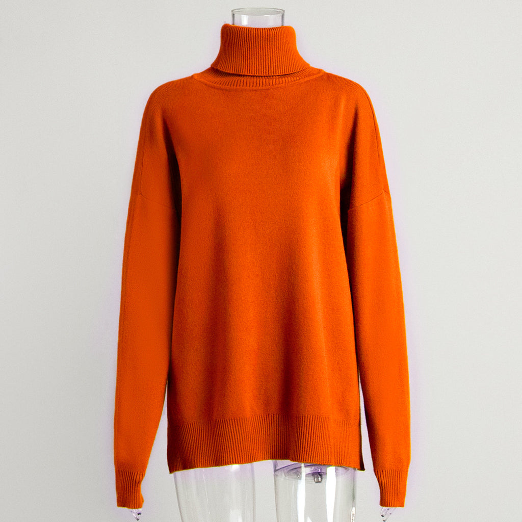 Damen lässiger Rollkragenpullover aus hochwertigem Strickmaterial mit weit geschnittenem Design WW