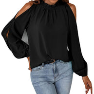 Damen schickes Oberteil mit schulterfreien Einsätzen und eleganten Rüschendetails WW