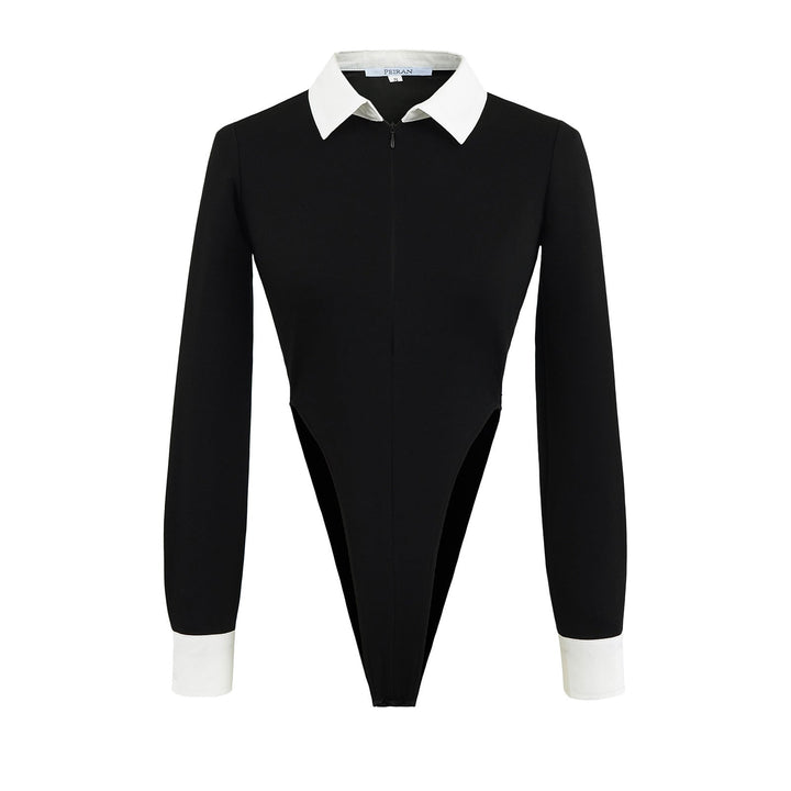 Damen eleganter Bodysuit mit kontrastierendem Kragen W&W Mode