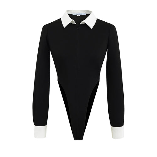 Damen eleganter Bodysuit mit kontrastierendem Kragen WW