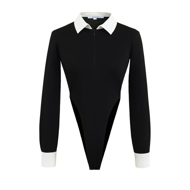 Damen eleganter Bodysuit mit kontrastierendem Kragen WW