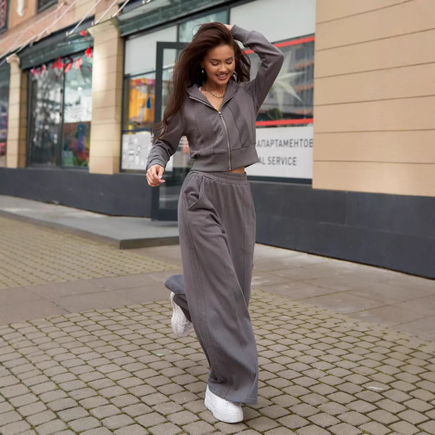 Damen Sportliches Hoodie- und Jogginghose-Set mit hohem Bund WW