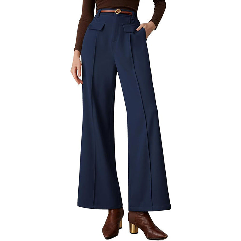 Damen elegante weite Anzughose mit Falten und seitlichen Taschen WW