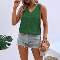 Damen ärmelloses V-Ausschnitt Top mit Knopfdetails WW