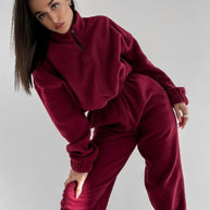 Damen bequeme Fleece-Loungejacke mit verkürztem Reißverschluss und elastischem Bund WW