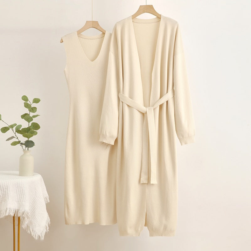 Damen 2-teiliges Kleid und Cardigan-Set mit V-Ausschnitt WW