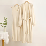Damen 2-teiliges Kleid und Cardigan-Set mit V-Ausschnitt WW