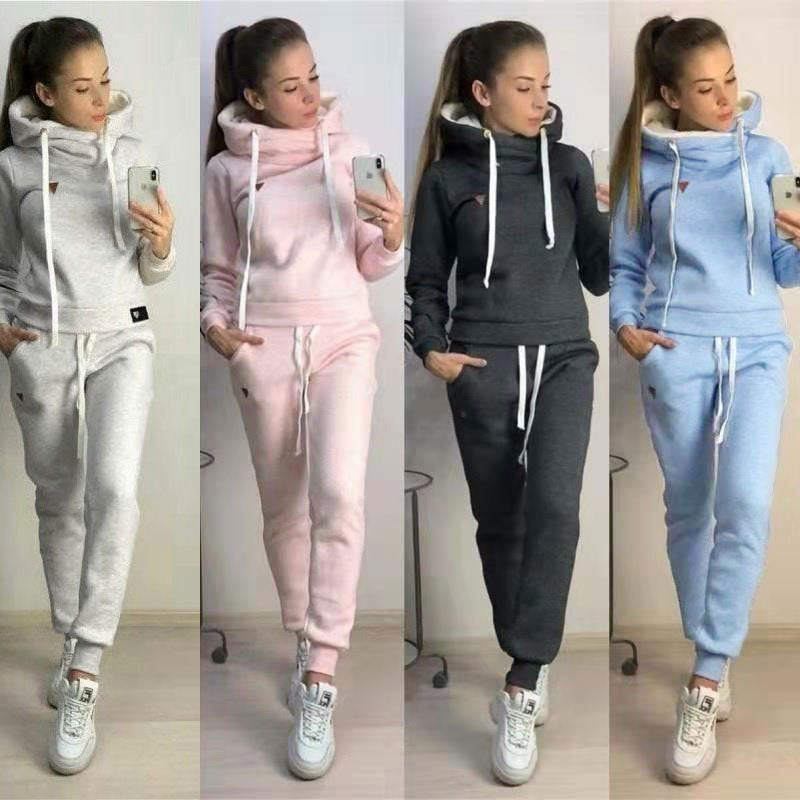 Damen Sportliches Hoodie-Set mit bequemer Passform und elastischen Hosen WW