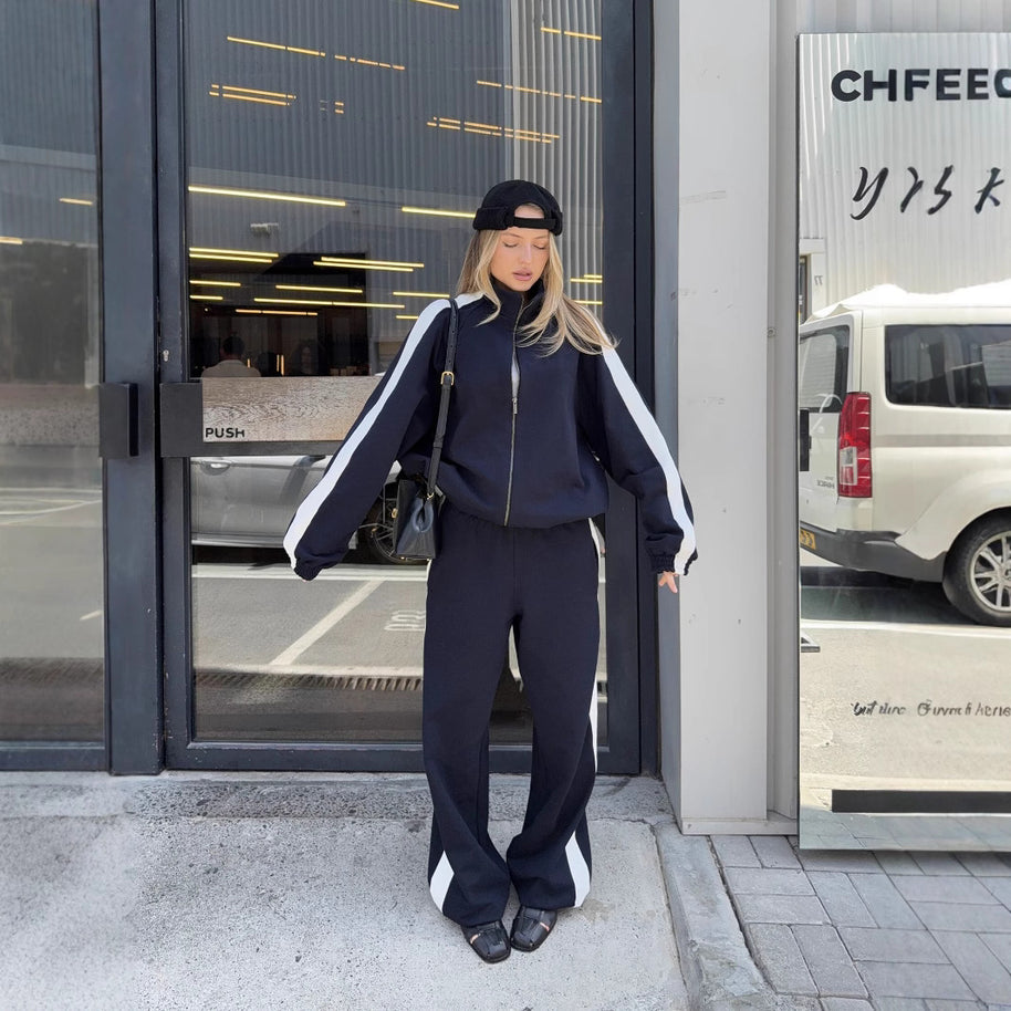 Damen Sportliche Zweiteiler-Set mit Kontraststreifen WW