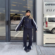 Damen Sportliche Zweiteiler-Set mit Kontraststreifen WW