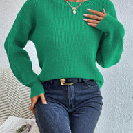 Damen lässiger Strickpullover mit lockerer Passform und eleganten Rippdetails WW