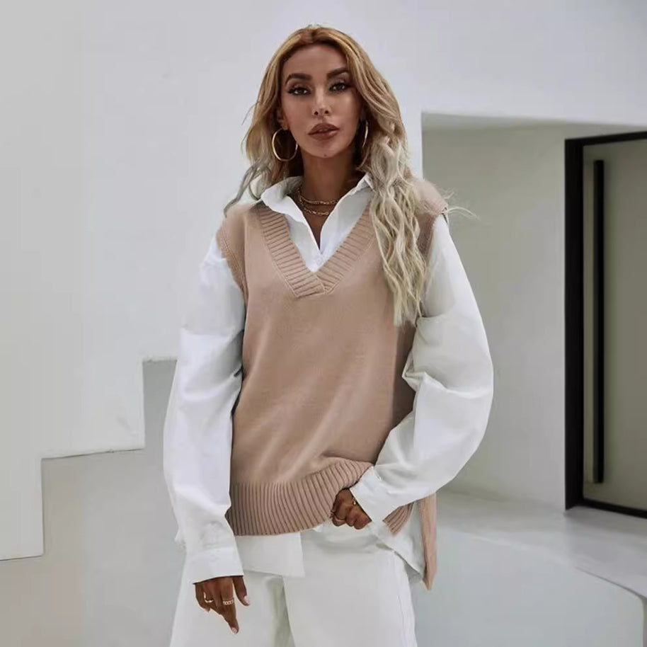 Damen Strickpullover mit V-Ausschnitt und lässigem Schnitt WW