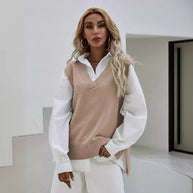 Damen Strickpullover mit V-Ausschnitt und lässigem Schnitt WW