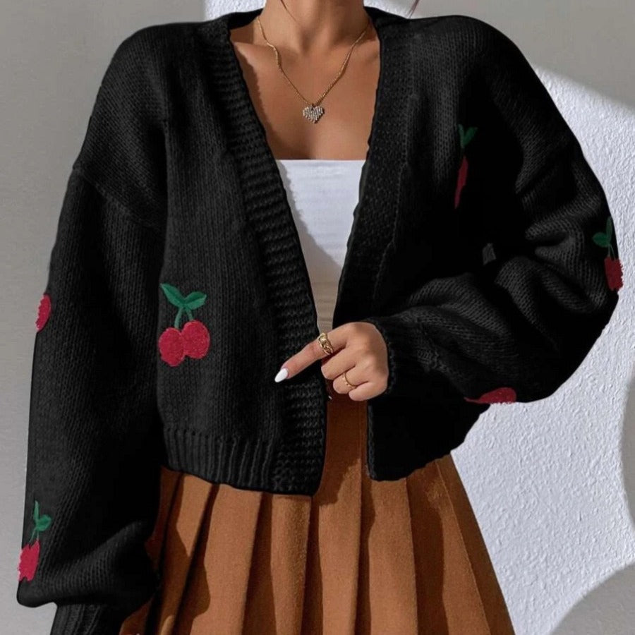Damen Strickjacke mit floralem Stickdesign WW