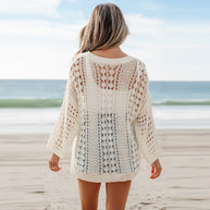 Damen luftiger Strickpullover mit luftiger Netzstruktur und weit geschnittenem Schnitt WW