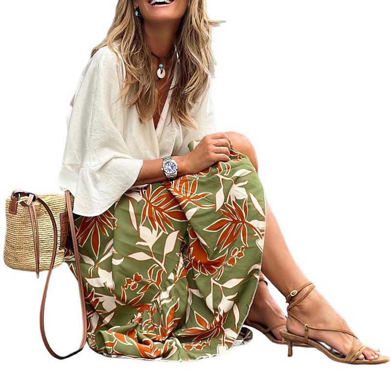 Damen Fließender Maxi-Rock mit floralem Design und asymmetrischem Saum WW