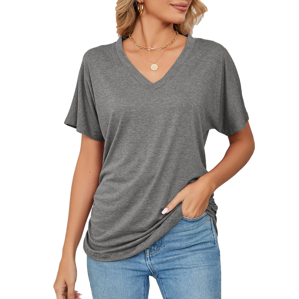 Damen V-Ausschnitt T-Shirt mit lockerem Schnitt und seitlichen Raffungseffekten WW