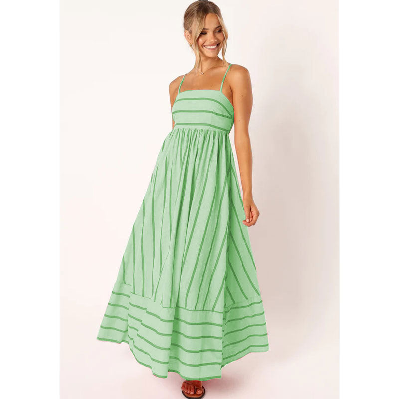 Damen Maxikleid aus gestreiftem Baumwollstoff WW