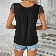 Damen Spitzen-Top mit V-Ausschnitt und Knopfdetail WW