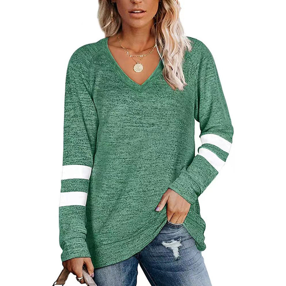Damen Sportliches Langarmshirt mit V-Ausschnitt und Streifen-Details WW