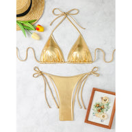 Damen Triangel-Bikini mit funkelndem Metallic-Finish und verstellbaren Bändern WW