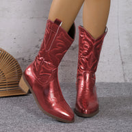 Damen Cowboystiefel im eleganten Design mit raffinierten Stickereien und bequemem Blockabsatz WW