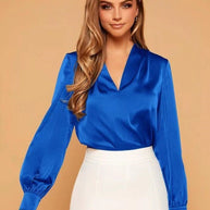 WW | V-Ausschnitt Langarm Satin Bluse