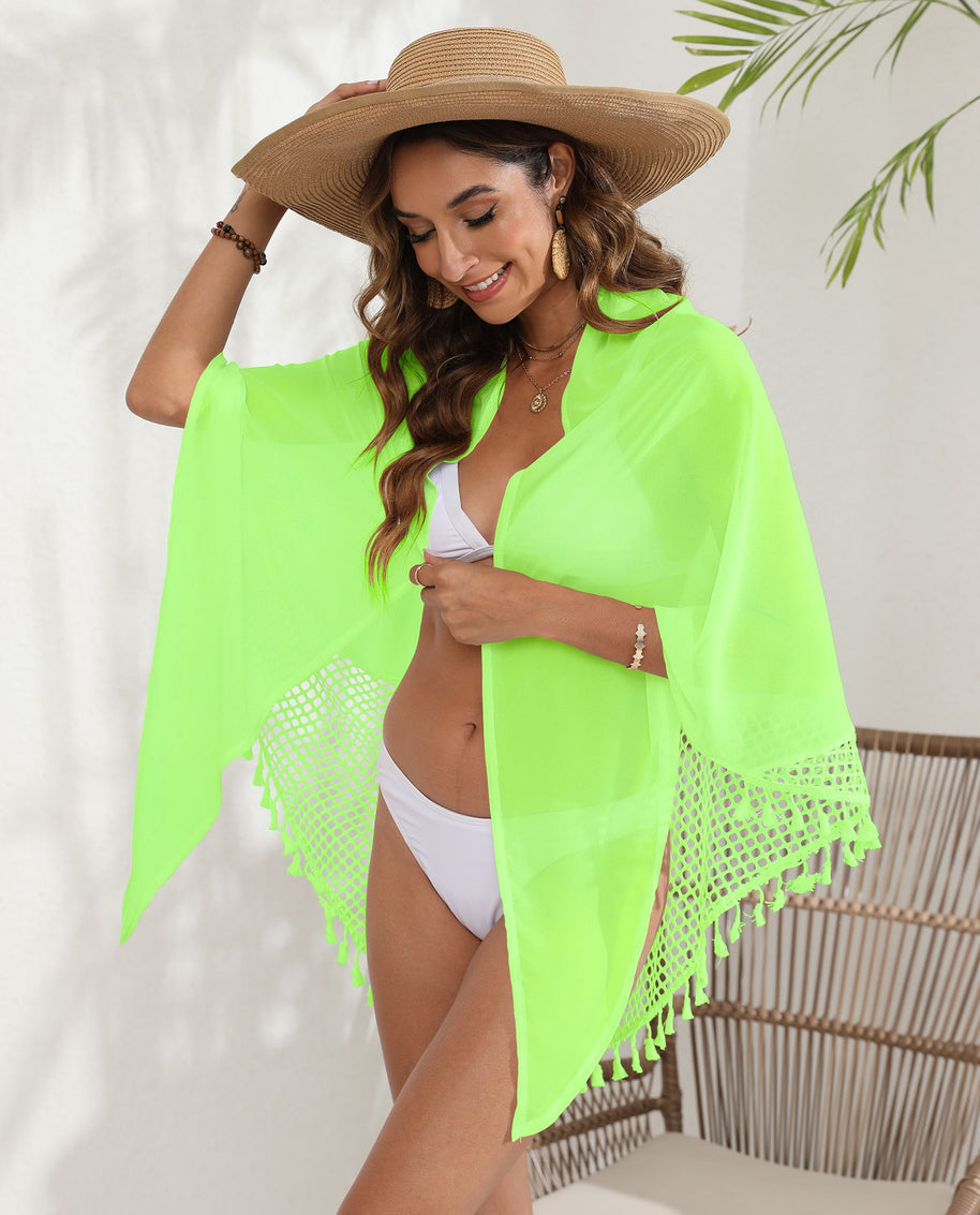 Damen Strandtuch mit kreativen Häkel-Details und Quasten WW