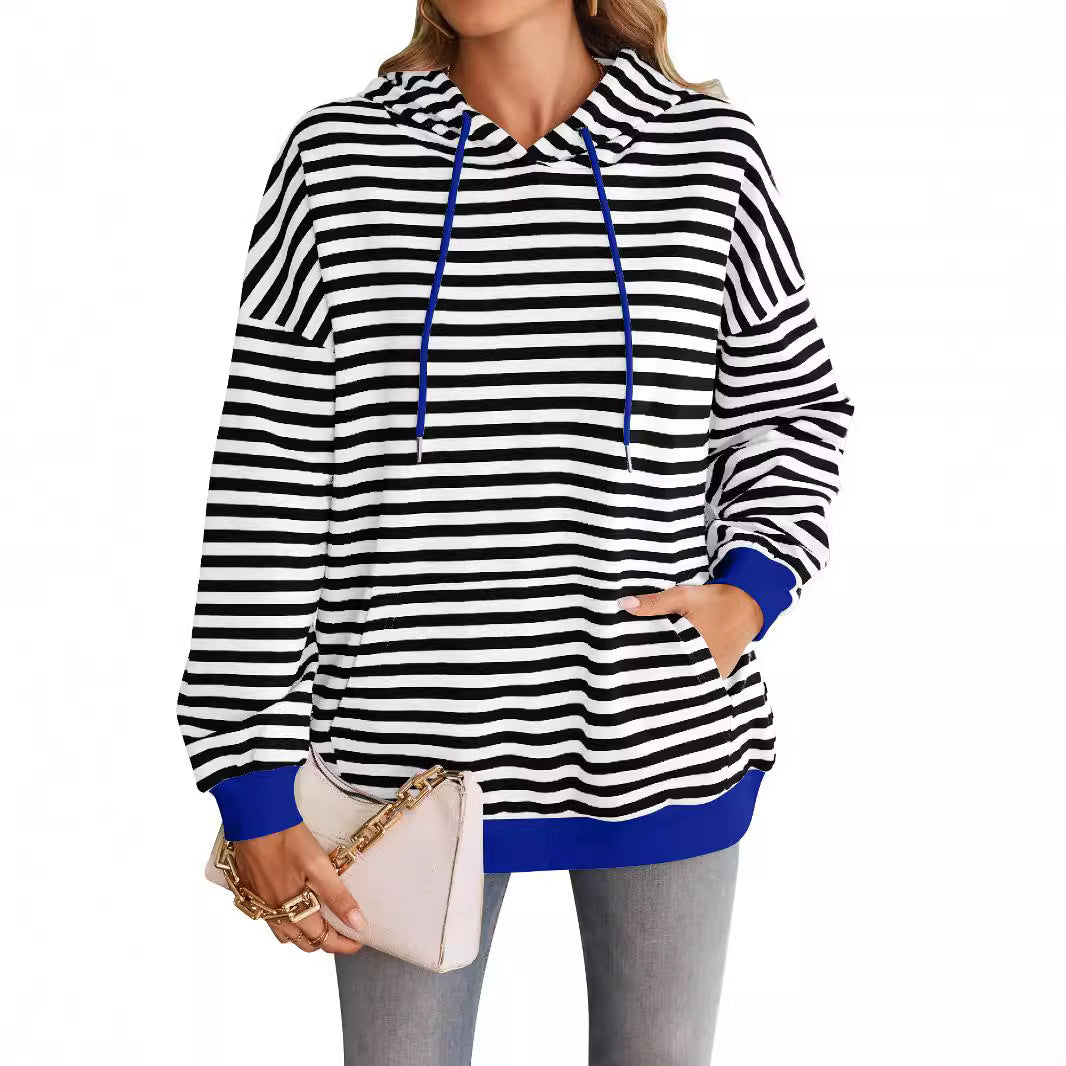 Damen gestreifter Kapuzenpullover mit stylischer Kängurutasche W&W Mode
