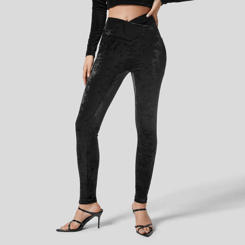 Damen elegante Leggings aus hochwertigem Velours WW